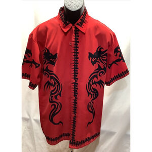 Dragonfly Clothing Medium Hawaiian Shirt Double Dragon Tribal Print
